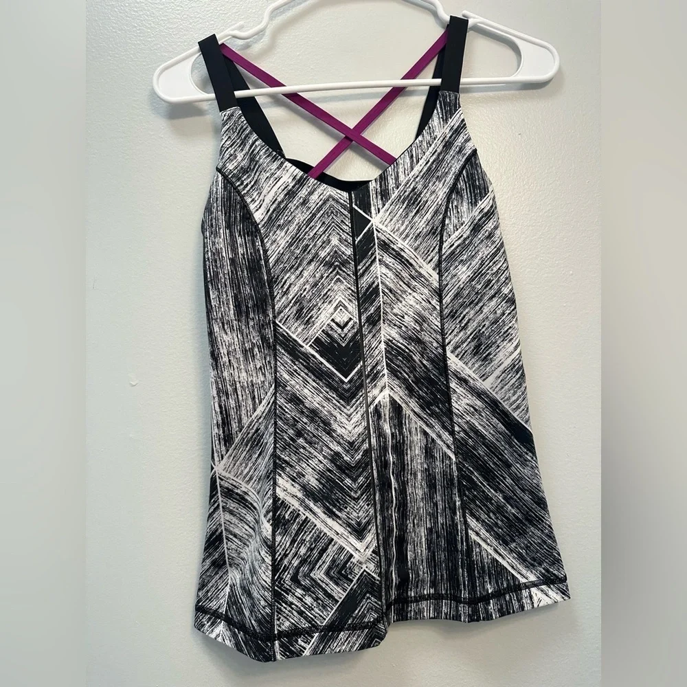 lululemon athletica Black and White Camisole with Purple Straps
